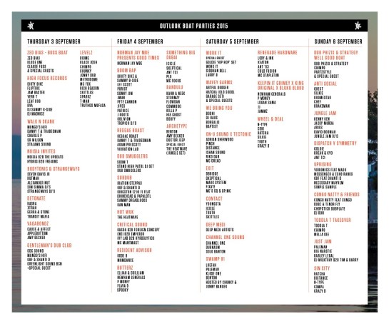 Outlook boat parties 2015 - flyer